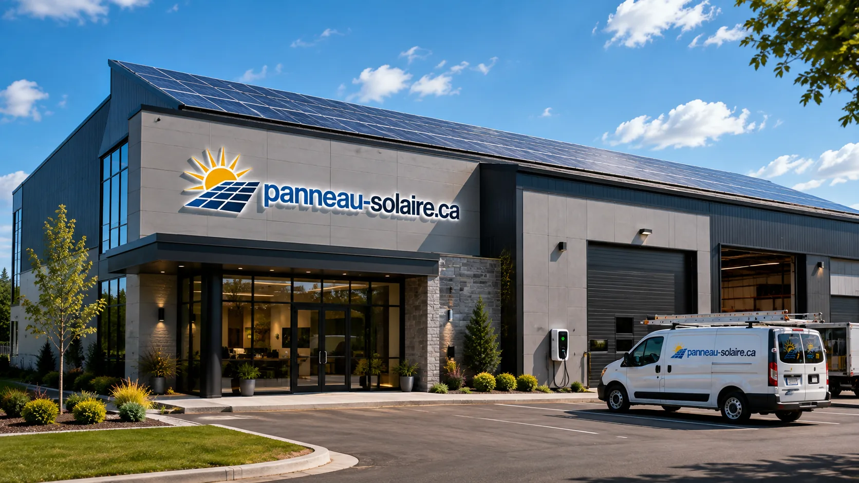 Bâtiment commercial équipé de panneaux solaires en toiture