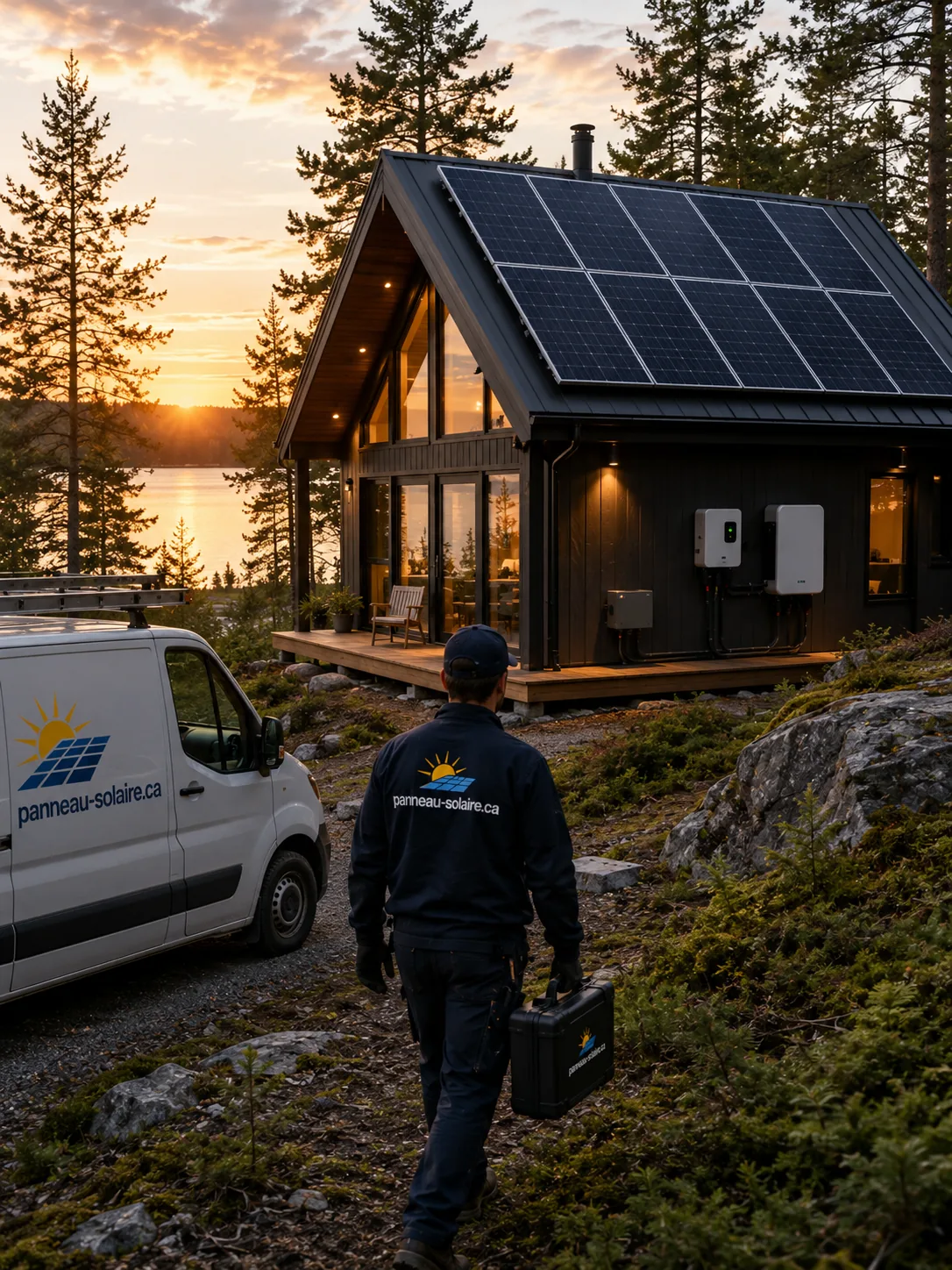 Chalet en forêt alimenté par un système solaire autonome